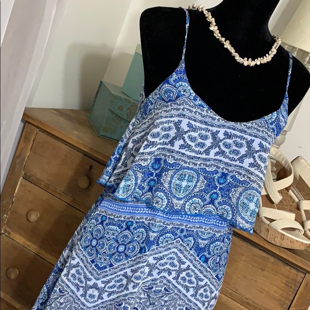 Gianni Bini spaghetti strap blue print dress, EUC